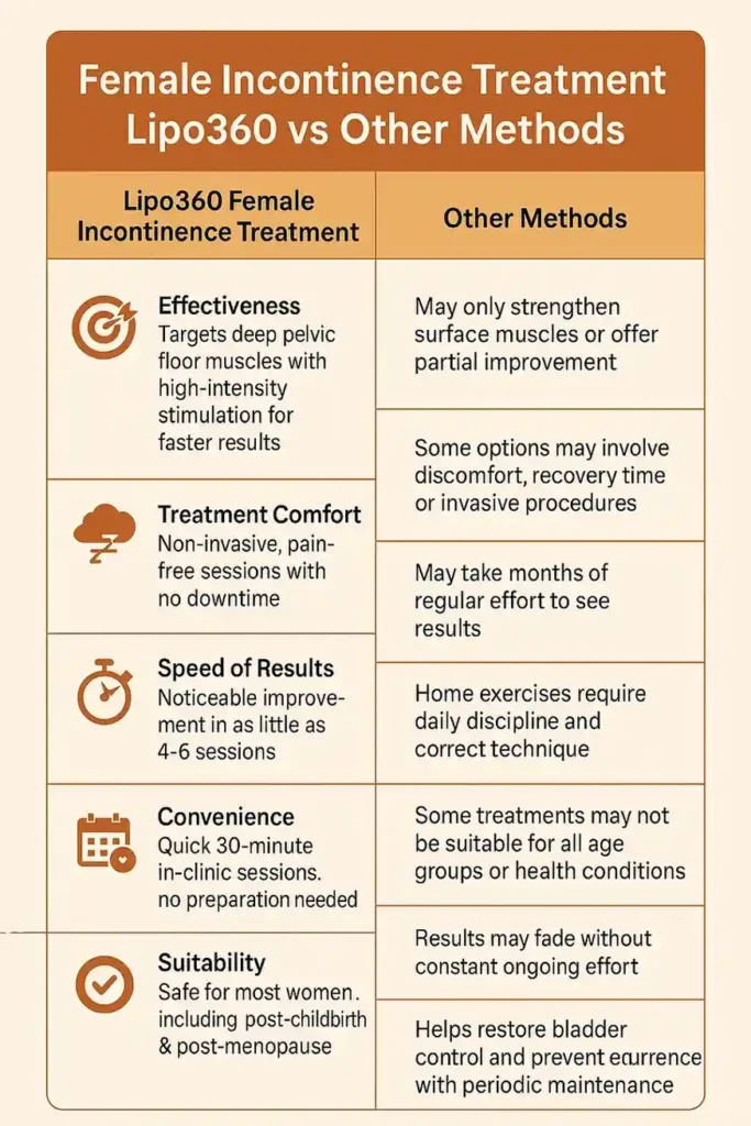 Comprehensive Guide To Female Incontinence Treatment Options 1 Table showing benefits of incontinence treatment Bury St Edmunds